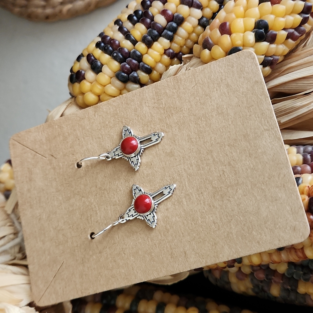 Beautiful NWOT Native American Navajo Sterling & Coral Earrings - Picture 11 of 11